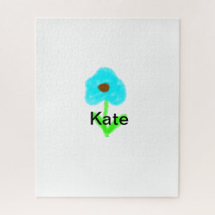 Blue green watercolor add your name text custom jigsaw puzzle