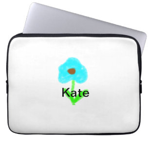 Blue green watercolor add your name text custom  laptop sleeve