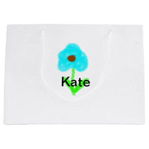 Blue green watercolor add your name text custom  large gift bag