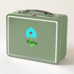 Blue green watercolor add your name text custom  metal lunch box