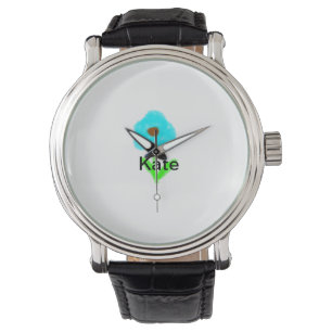 Blue green watercolor add your name text custom  watch