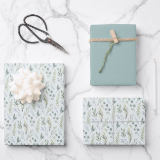 Blue Green Watercolor Botanical Wrapping Paper Sheet