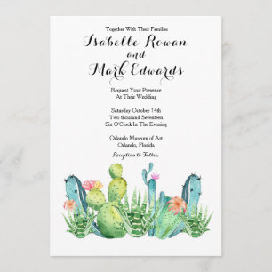 Blue Green Watercolor Cactus Wedding Invitation