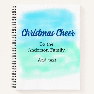 Blue green watercolor christmas holiday add family notebook
