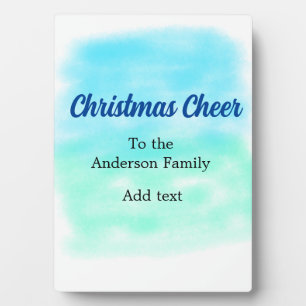 Blue green watercolor christmas holiday add family plaque