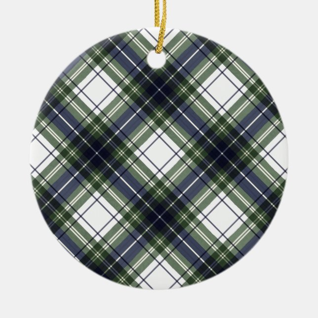 Blue & Green Watercolor Christmas Plaid Ornament (Front)