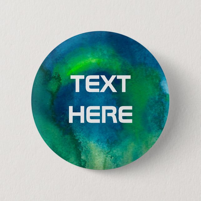 Blue Green Watercolor custom text 2 Inch Round Button (Front)