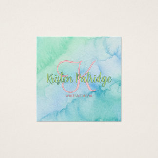 blue green watercolor editor writer name monogram 