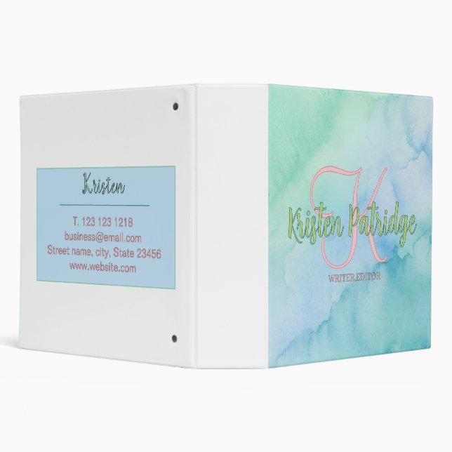 blue green watercolor editor writer name monogram  binder (Background)