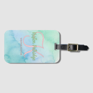 blue green watercolor editor writer name monogram luggage tag