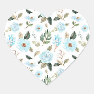 Blue Green Watercolor Floral Heart Sticker