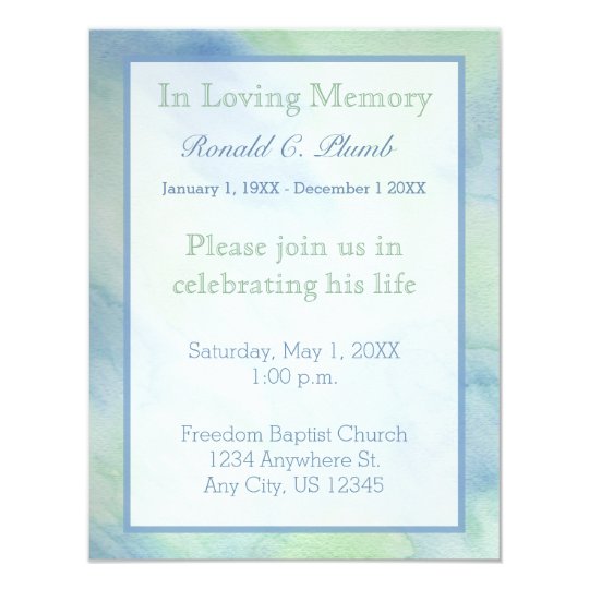 Blue & Green Watercolor Funeral | Memorial Service Card