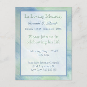 Blue & Green Watercolor Funeral Memorial Service Invitation