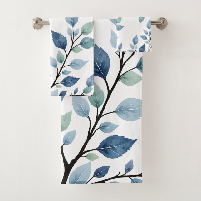 Blue Green Watercolor Leaves Botanical Design 376 (En situation)