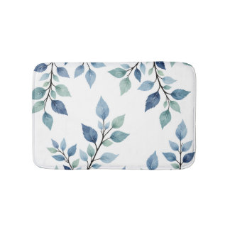 Blue Green Watercolor Leaves Botanical Design 376 Bath Mat