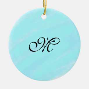 Blue green watercolor monogram add letter pastel ceramic ornament