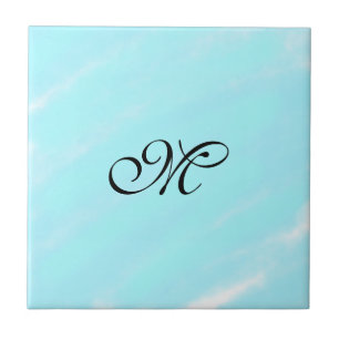 Blue green watercolor monogram add letter pastel tile