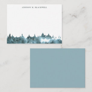 Blue Green Watercolor Mountain Note Card with Name