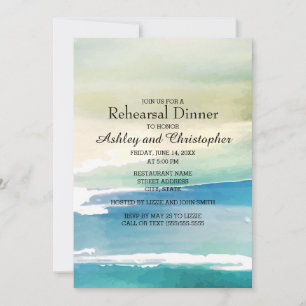 Blue Green Watercolor Ocean Wedding Rehearsal Invitation
