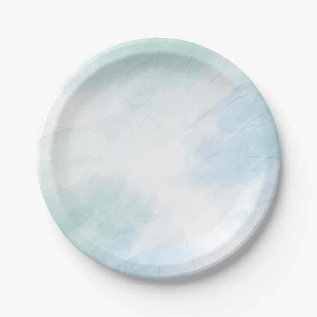 Blue Green Watercolor Paper Plates (Front)