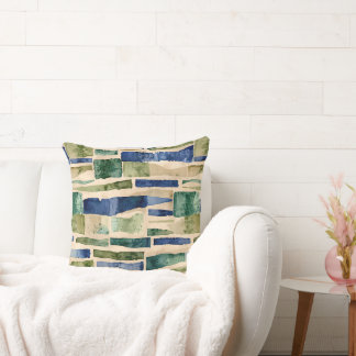 Blue Green Watercolor Patches Throw Pillow