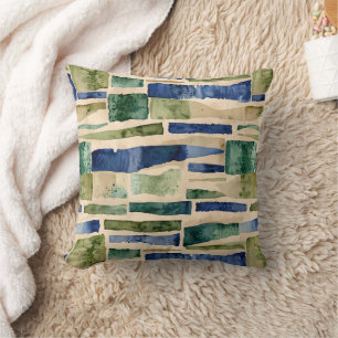 Blue Green Watercolor Patches Throw Pillow