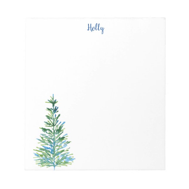Blue Green Watercolor Pine Tree Notepad (Front)