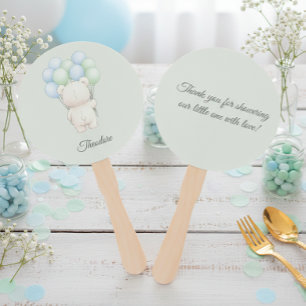 Blue & Green Watercolor Teddy Bear Baby Shower Hand Fan
