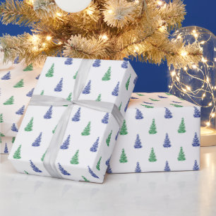Blue & Green Watercolor Tree Pattern Wrapping Paper