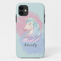 Blue Green Watercolor Unicorn Custom Name