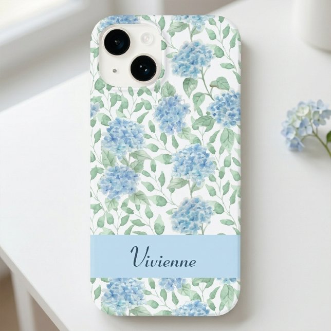 Blue Green Watercolor Wildflower Name Case-Mate iPhone Case (Blue Green Watercolor Wildflower Name Phone Case)