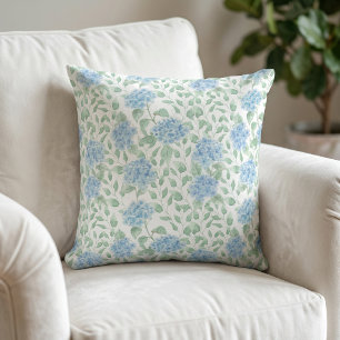 Blue Green Watercolor Wildflower Throw Pillow