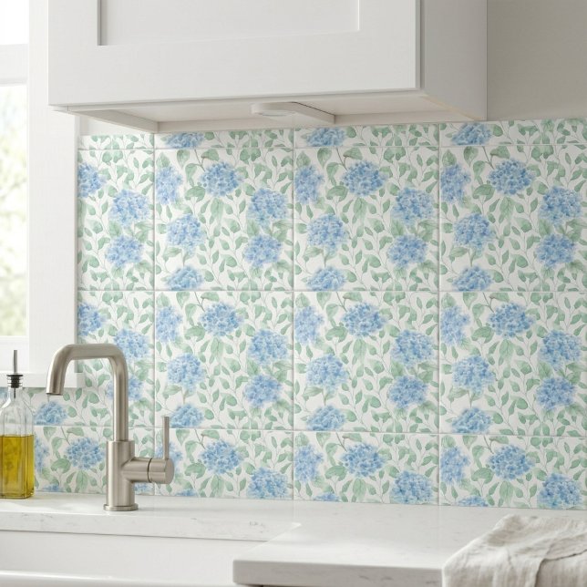 Blue Green Watercolor Wildflower Tile (Blue Green Watercolor Wildflower Ceramic Tile)