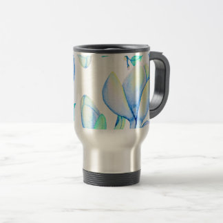 Blue Green Watercolour Magnolia Branch Botanical Travel Mug