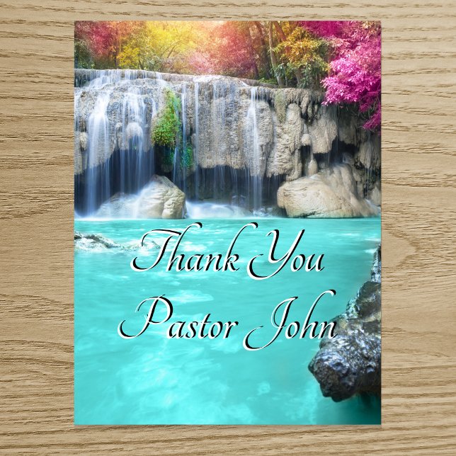 Blue Green Waterfall Sunrise Pastor Appreciation  Thank You Card (Blue Green Waterfall Sunrise Pastor Appreciation Thank You Card)