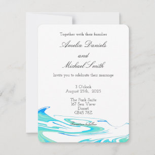 Blue & Green Wave  Wedding Invitation