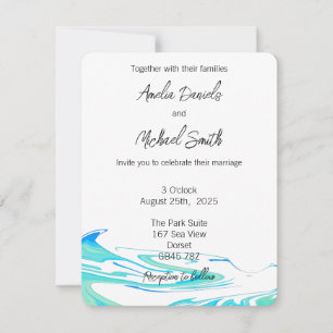 Blue & Green Wave  Wedding Invitation