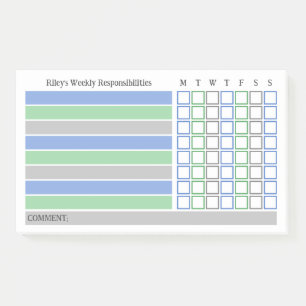Blue Green Weekly Responsibilities Chore Chart Post-it Notes
