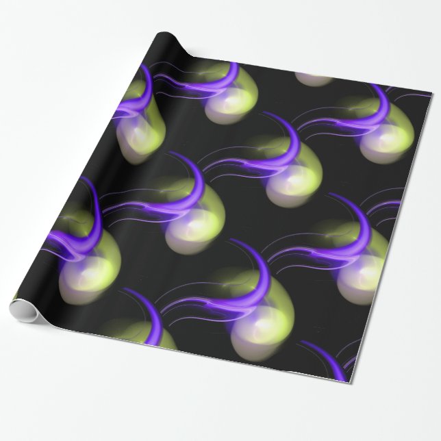 BLUE GREEN WHITE ALIEN PEARLS WRAPPING PAPER (Unrolled)