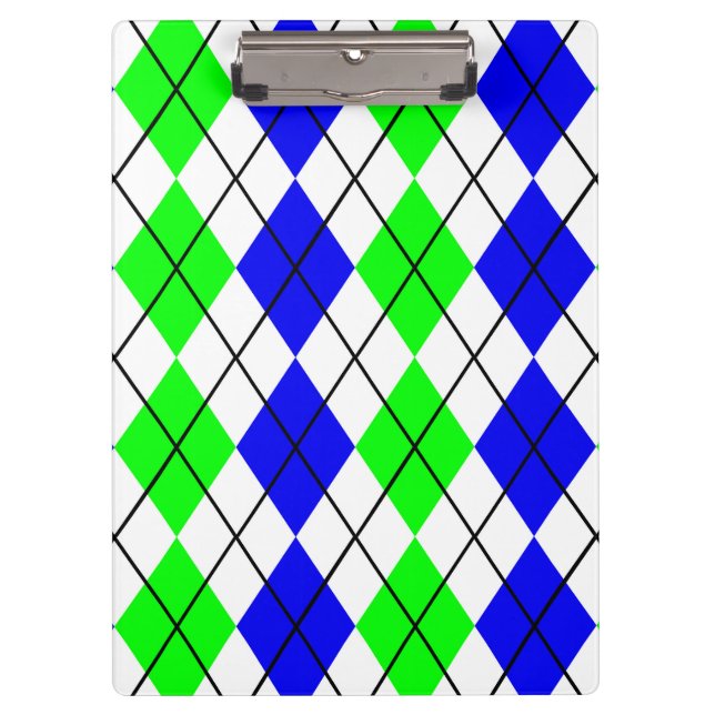 Blue Green White Argyle Diamond Design  Clipboard (Front)
