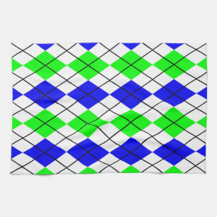 Blue Green White Argyle Diamond Design Kitchen Towel