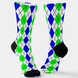 Blue Green White Argyle Diamond Design Socks