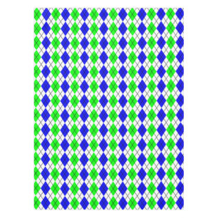 Blue Green White Argyle Diamond Design Tablecloth