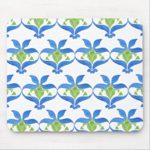 Blue, Green, White Art Nouveau Pattern Mousepad