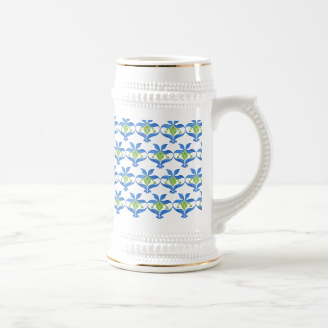 Blue Green White Art Nouveau Pattern Stein (Right)