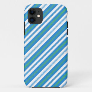 Blue, Green, White Diagonal Stripes iPhone 11 Case