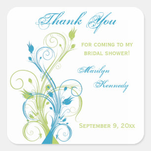 Blue Green White Floral Bridal Shower Sticker