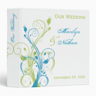 Blue Green White Floral Wedding Binder