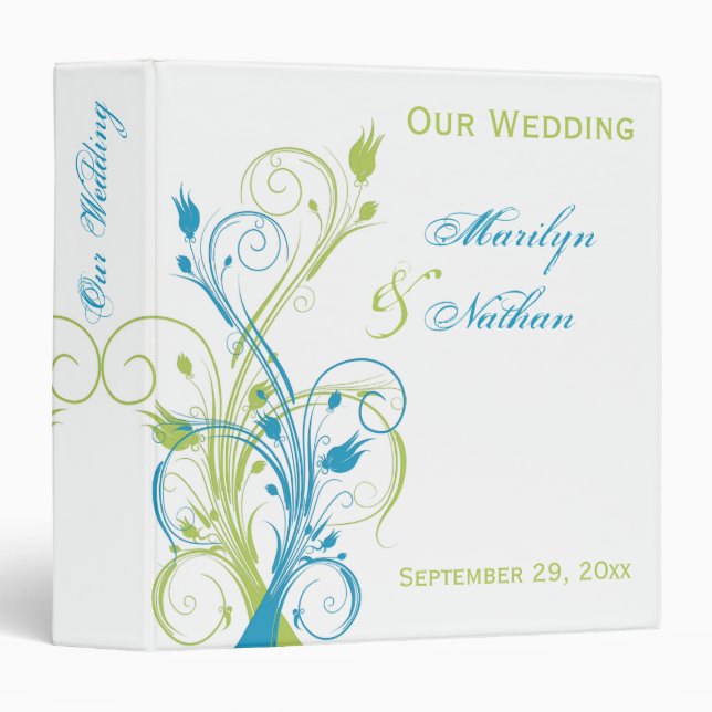 Blue Green White Floral Wedding Binder (Front/Spine)