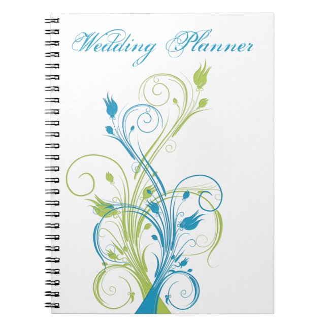 Blue Green White Floral Wedding Planner Notebook (Front)